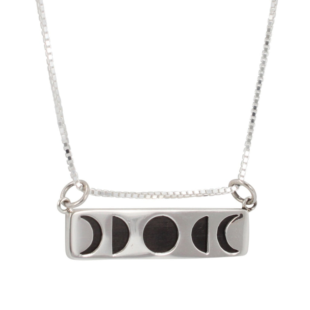 New Moon Phase Bar Necklace with Wood, #6355-ss