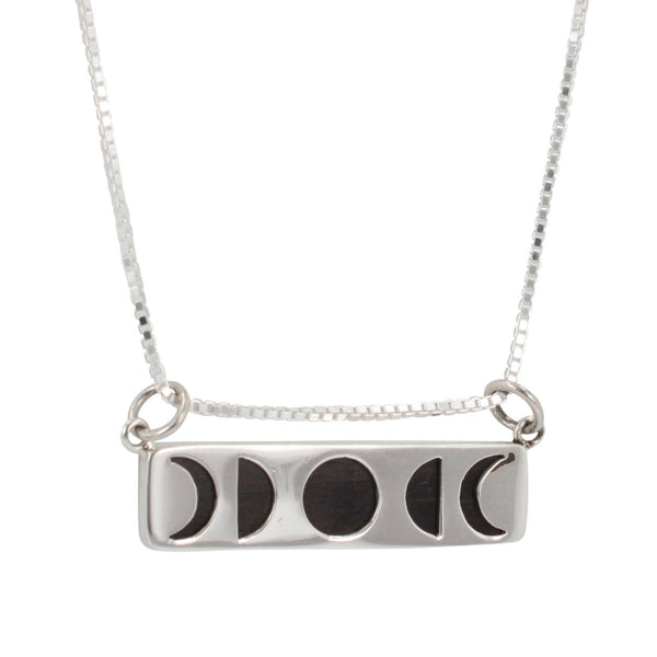 New Moon Phase Bar Necklace with Wood, #6355-ss