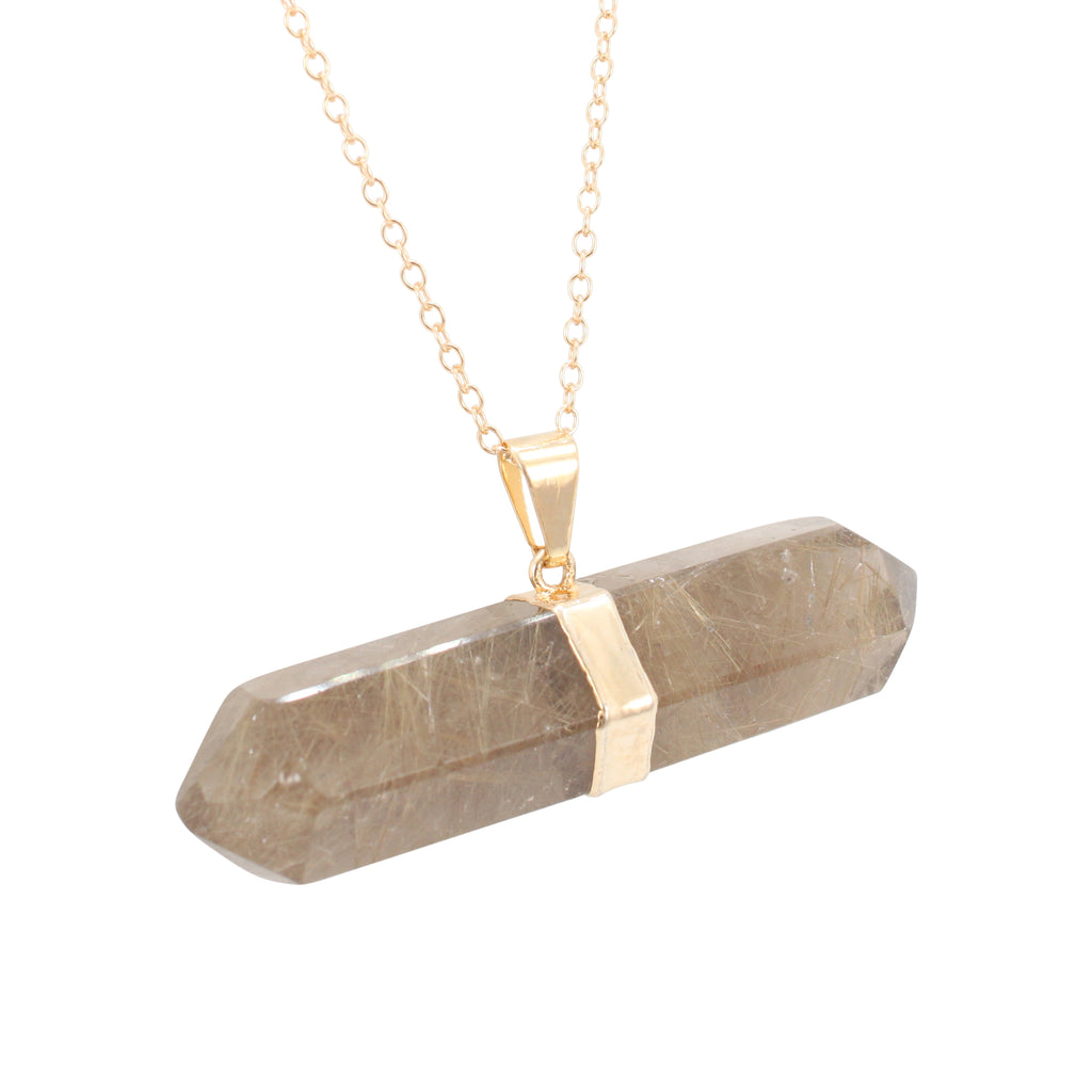 Rutilated Quartz Gemstone Necklace on a 24 Inch Gold Filled Cable Chain, #6320-yg