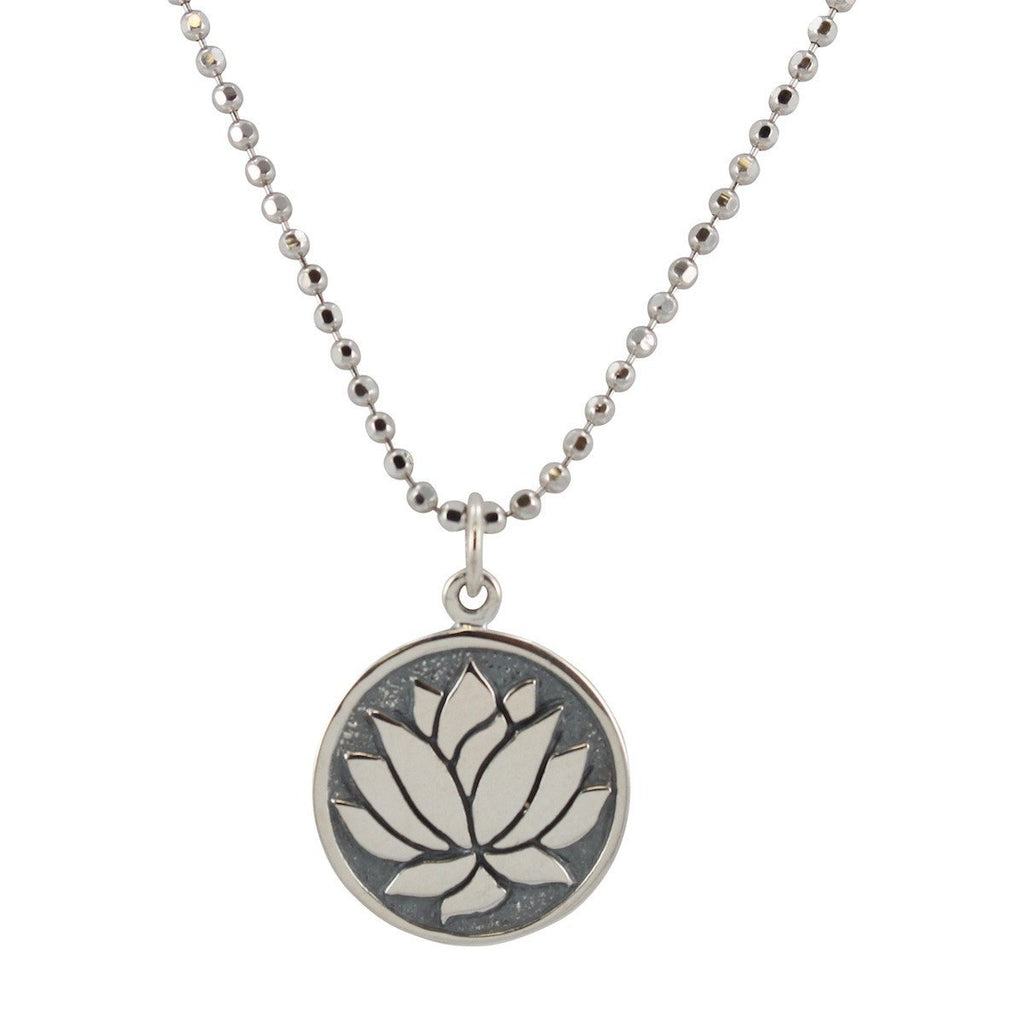 Round Lotus Necklace in Sterling Silver, #6572-ss