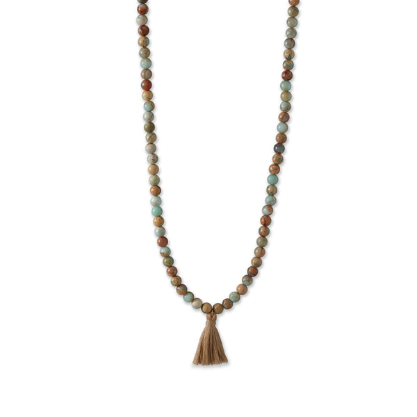 Jasper Mala Bead Necklace with Tassel, 6162
