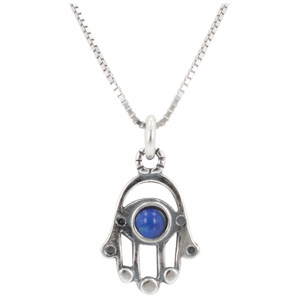 Hamsa Hand Necklace with Choice of Gemstone, #8381-ss
