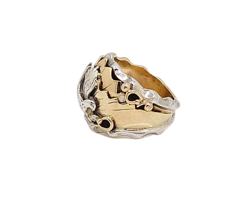 Navajo Genevieve Fransisco Soaring Eagle Scrolls Sterling Silver & Gold Ring