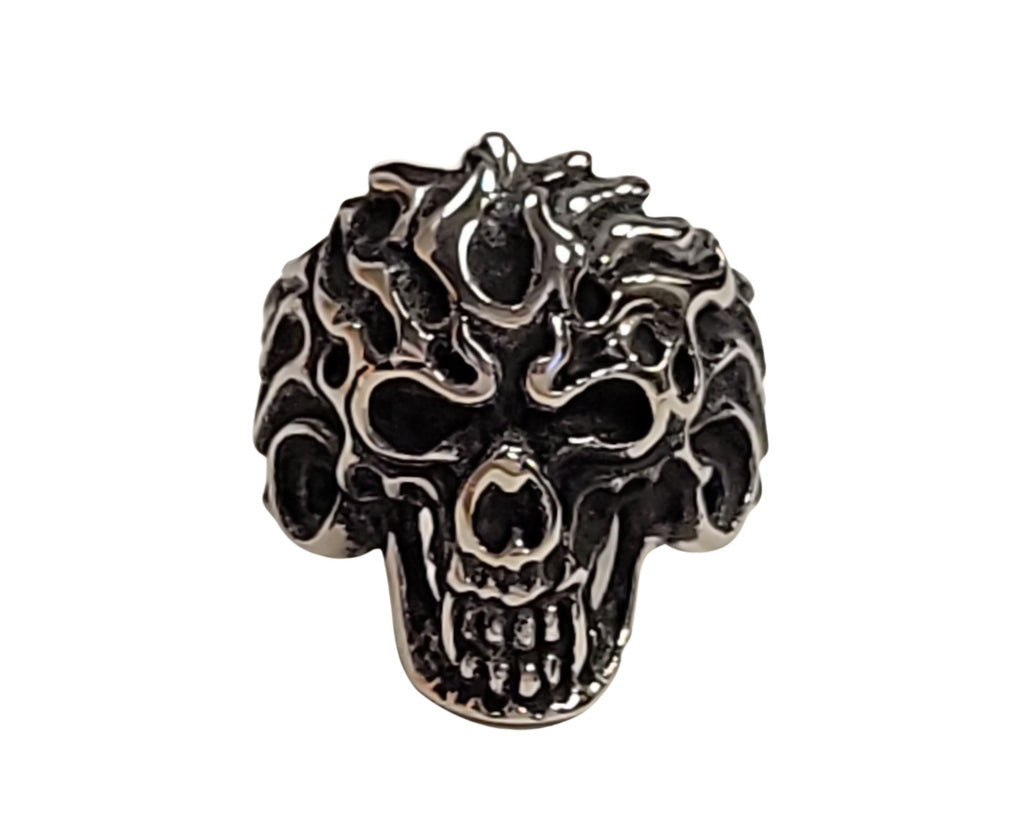 Heavy Flame Fire Skull Biker Stainless Steel Ring Size 10-14
