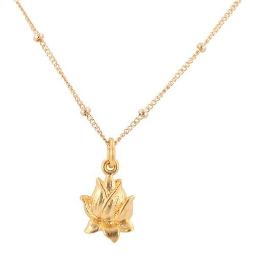 Detailed Closed Lotus Flower Necklace in Gold, #7018-yg