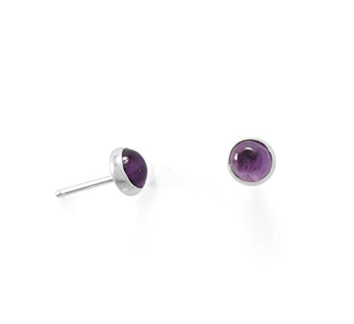 Amethyst Button Stud Earrings in Sterling Silver