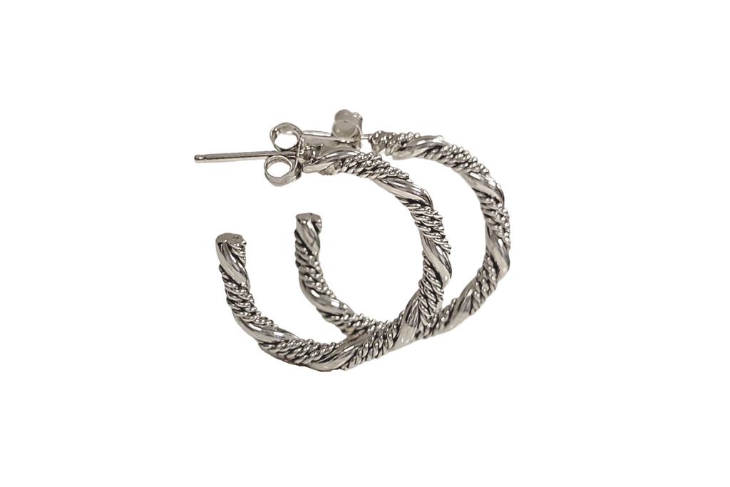 Navajo Handcrafted Twisted Wire Rope Hoop Sterling Silver Post Earrings #E0101