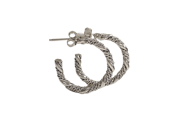 Navajo Handcrafted Twisted Wire Rope Hoop Sterling Silver Post Earrings #E0101