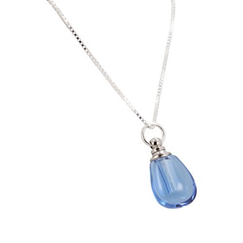 Tiny Teardrop Glass Essential Oil Diffuser Necklace on 18 Inch Sterling Box Chain, Choose Your Color, #6371