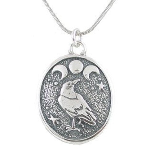 Triple Moon Raven Necklace for Men or Women, #8518-ss