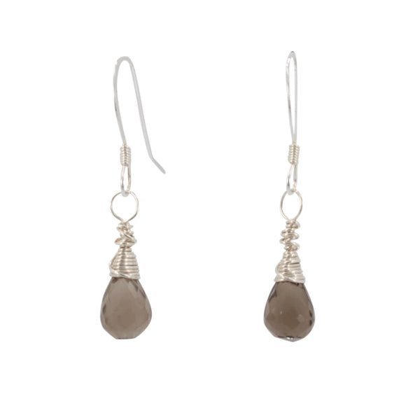 Small Smoky Quartz Gemstone Earrings in Gold or Silver, #6431