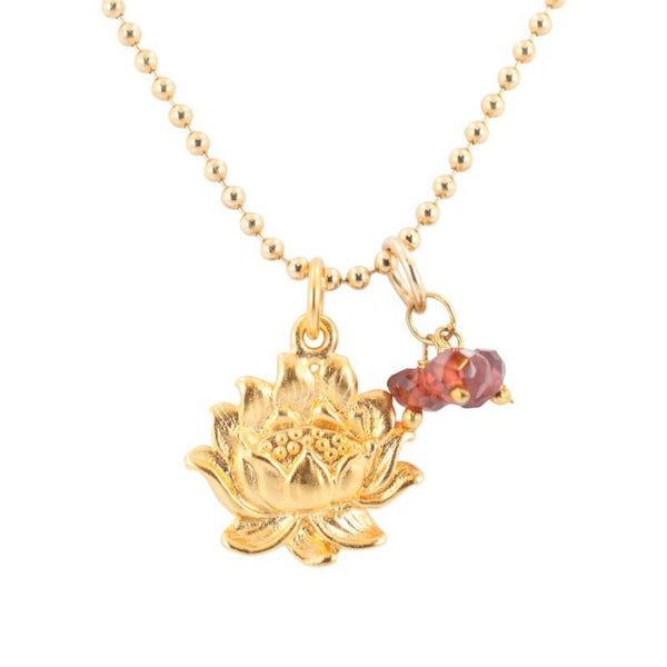 Gold Lotus Flower Necklace with Garnet Gemstones, #7020-yg
