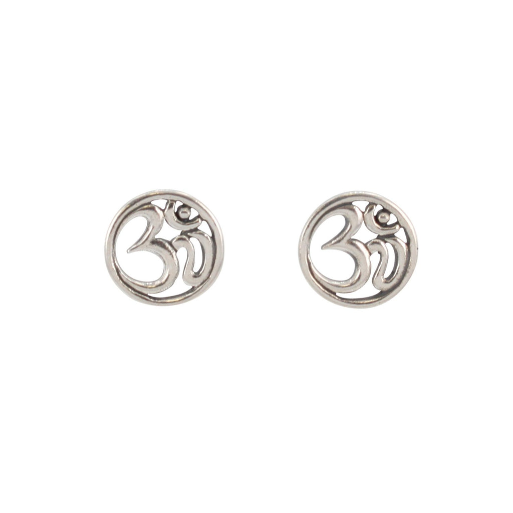 Round Om Post Earrings in sterling silver, #6494-ss