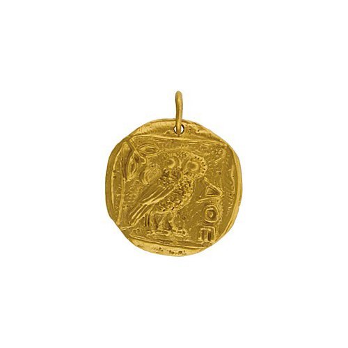 Detailed Ancient Greek Coin Pendant with Athenas Owl in 24k Gold Plated Bronze for Men or Women, #7006