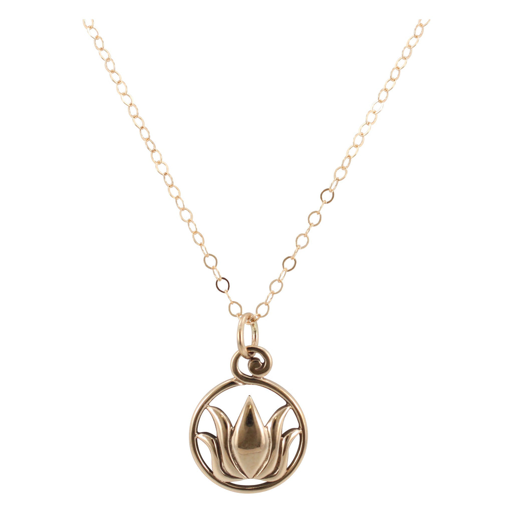 Bronze Round Cut Out Lotus Flower Necklace, 16" or 18" #6393-brz