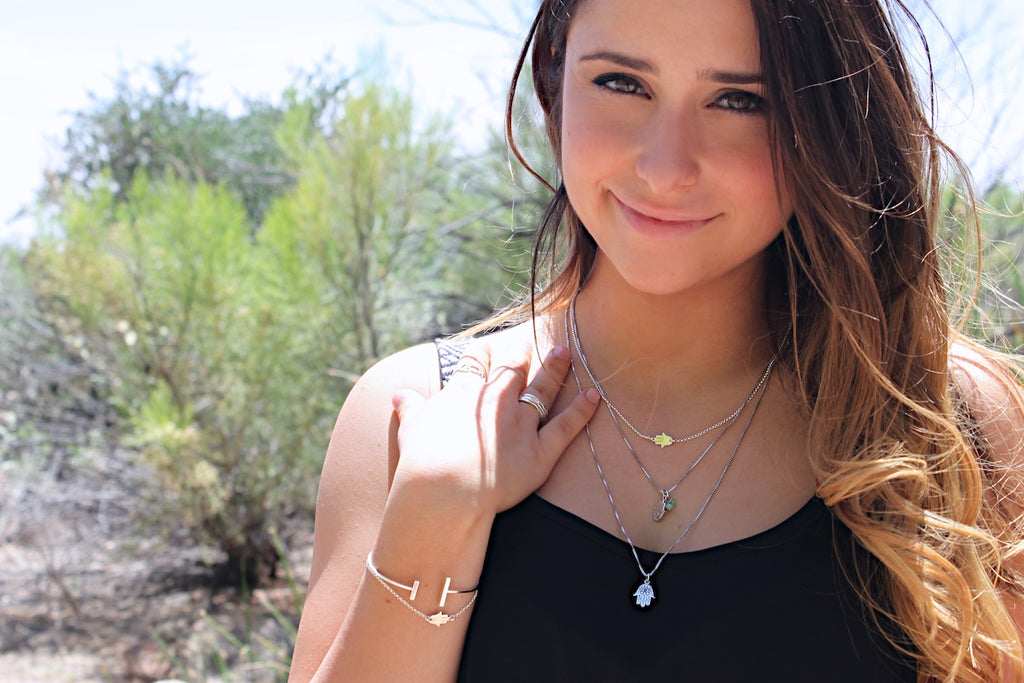 Hamsa Hand & Lotus Necklace with Chrysoprase, #6407-ss