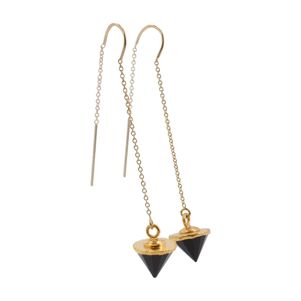 long gold dangle earrings in black and gold by Zoe and Piper
