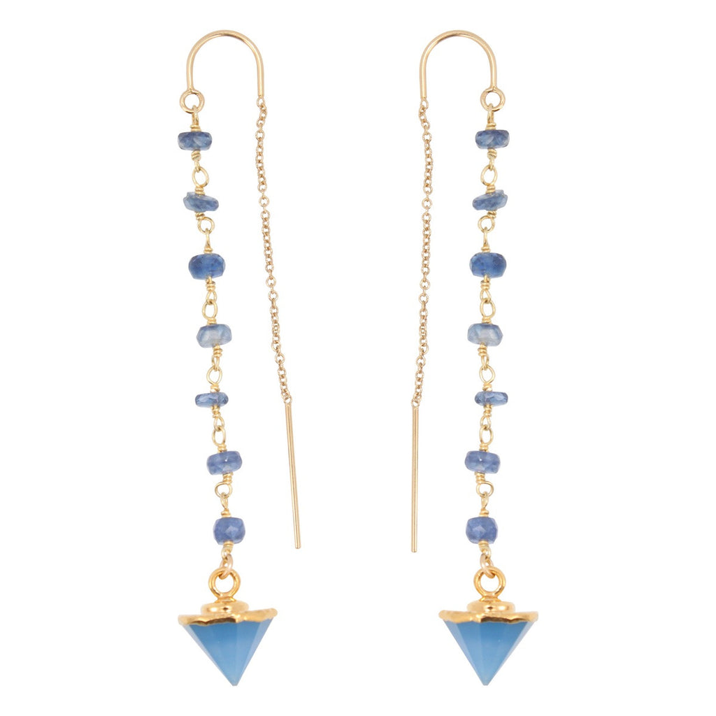 Kyanite and Blue Chalcedony Threader Dangle Earrings, #6463-yg