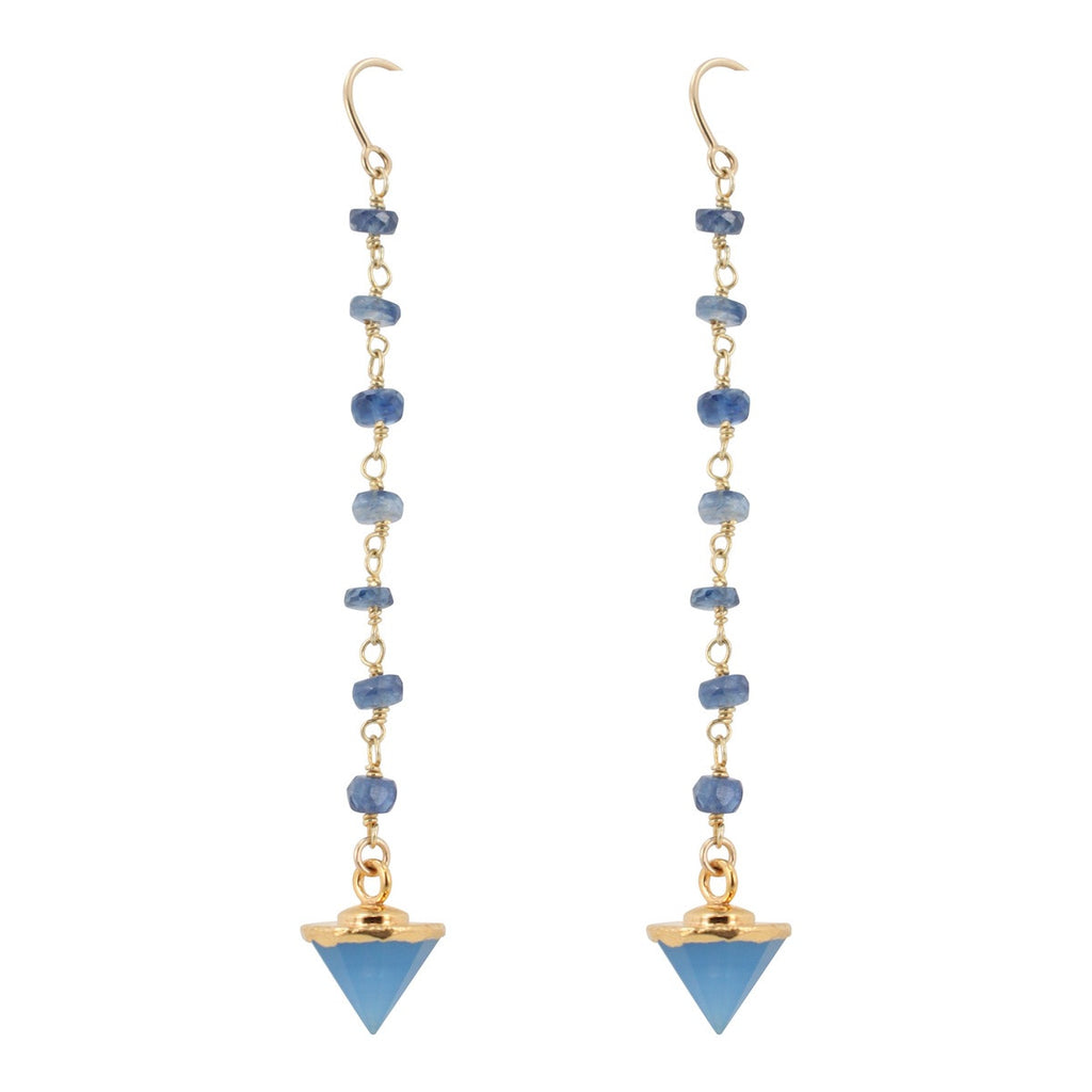 Kyanite and Blue Chalcedony Threader Dangle Earrings, #6463-yg