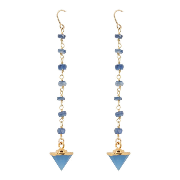 Kyanite and Blue Chalcedony Threader Dangle Earrings, #6463-yg