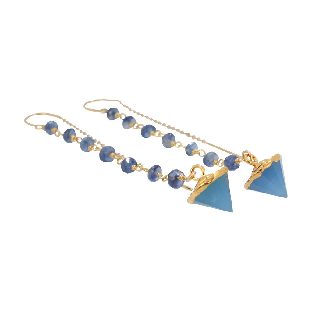 Kyanite and Blue Chalcedony Threader Dangle Earrings, #6463-yg