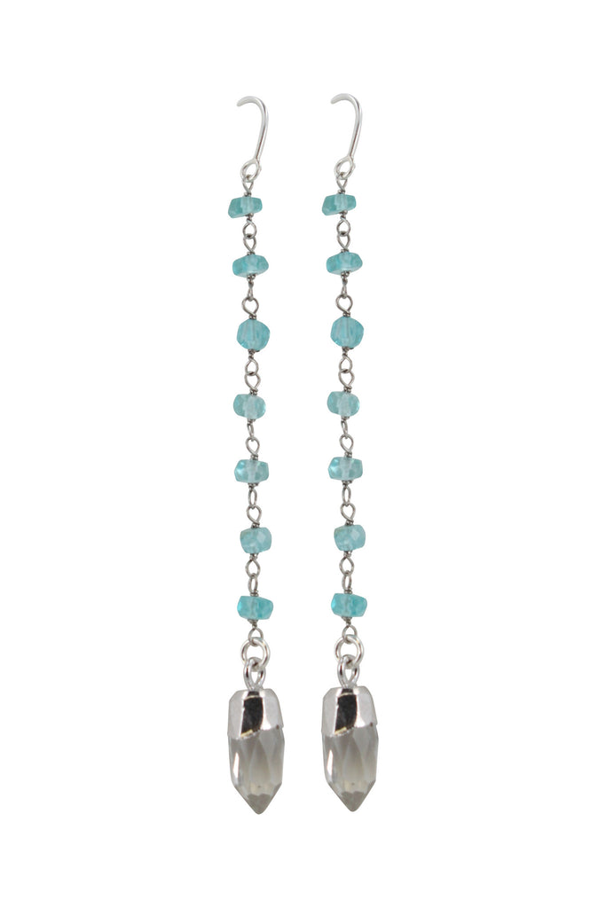 Apatite and Clear Quartz Threader Dangle Earrings, #6464-ss