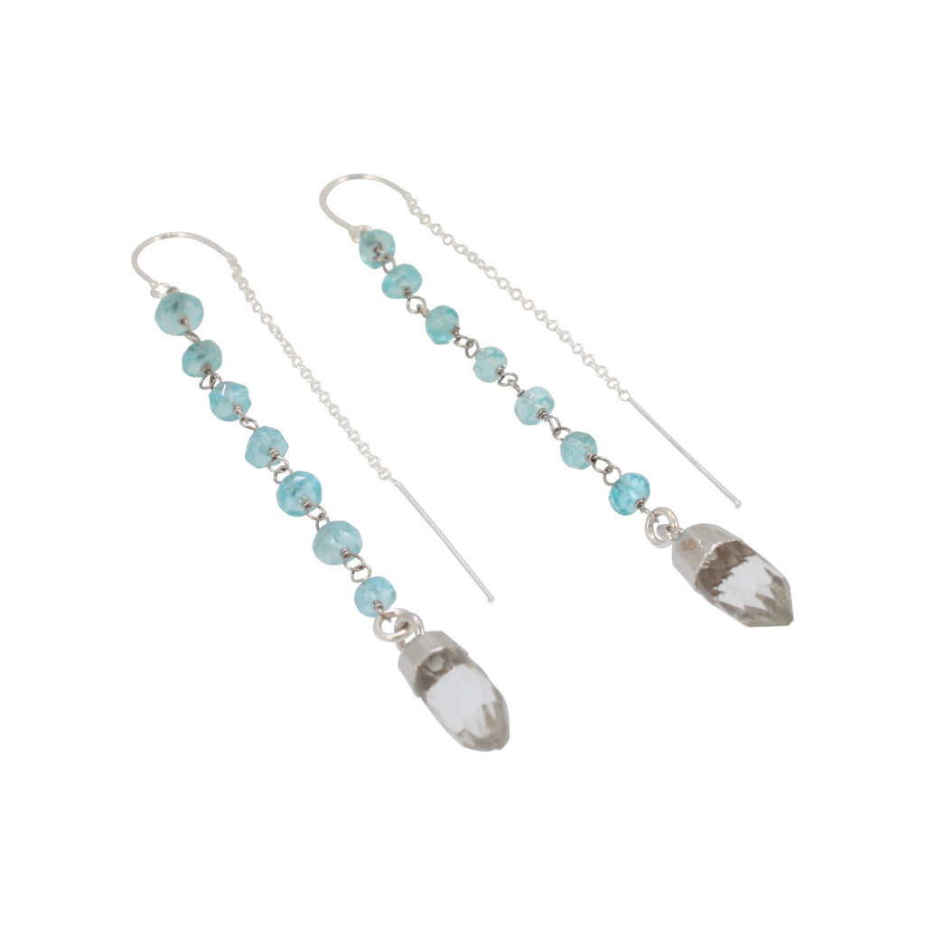 Apatite and Clear Quartz Threader Dangle Earrings, #6464-ss