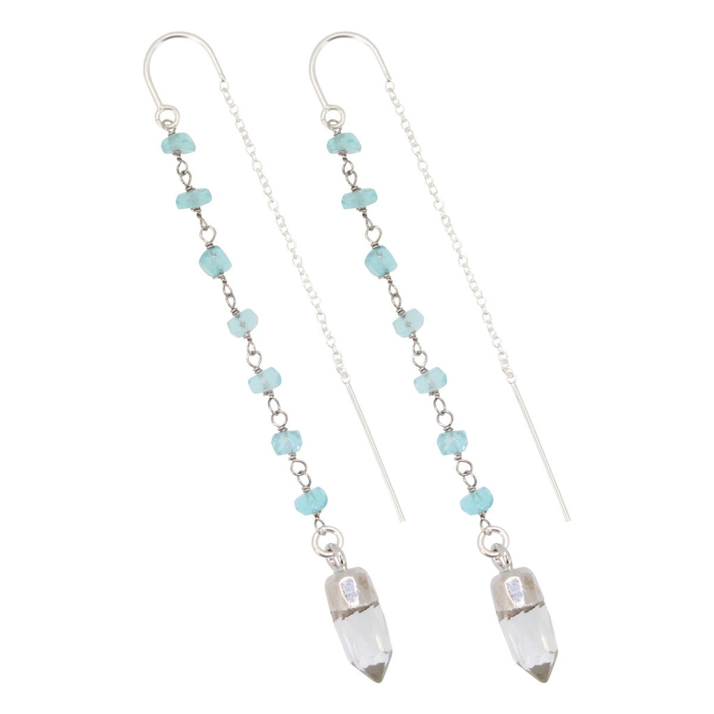 Apatite and Clear Quartz Threader Dangle Earrings, #6464-ss