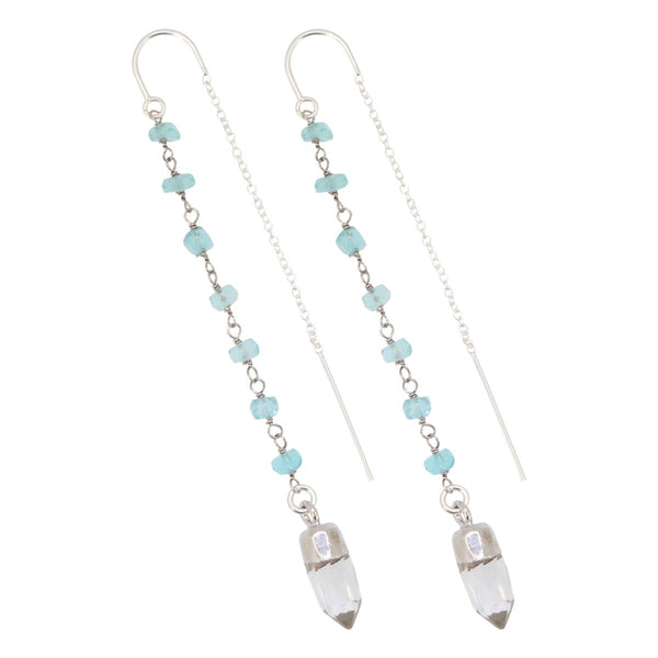 Apatite and Clear Quartz Threader Dangle Earrings, #6464-ss