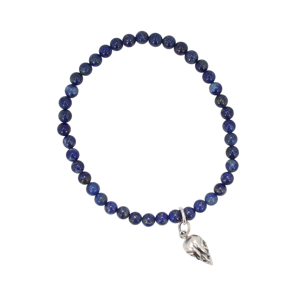 4mm Lapis Stretch Bracelet With Bird Skull Charm, #6480