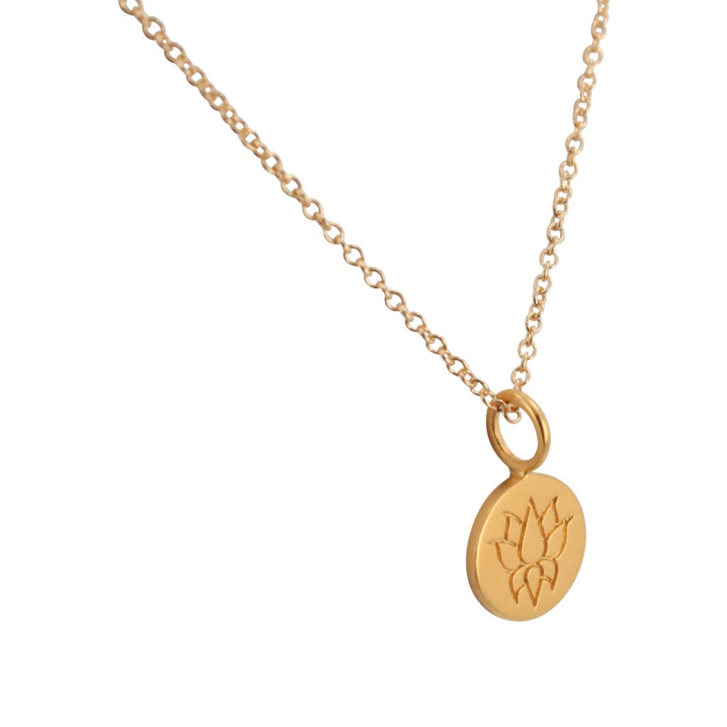 Tiny Lotus Flower Necklace in Gold Plated Bronze, #6969-yg