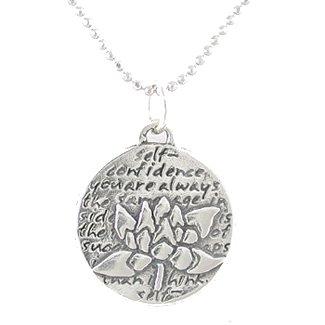 Small Round Lotus Flower Necklace with Words of Inspiration, #8227-ss