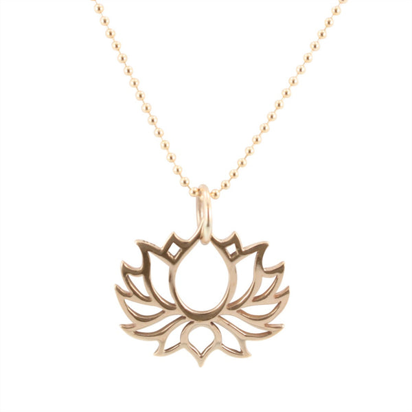 Bronze Lotus Necklace on Gold Fill Chain, #6584-brz