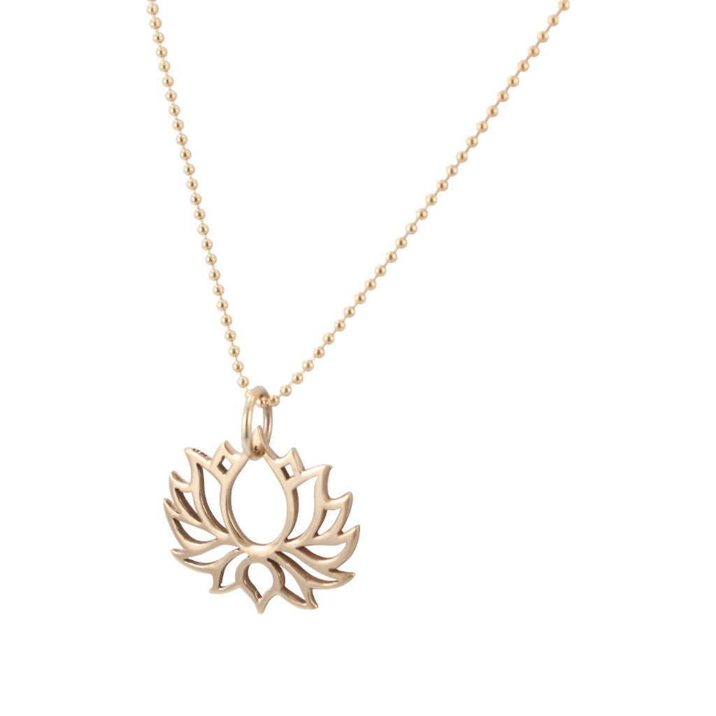 Bronze Lotus Necklace on Gold Fill Chain, #6584-brz