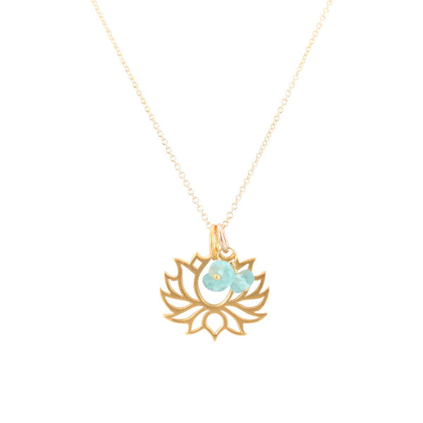 Gold Lotus Necklace with Apatite Gemstones, #6585-yg