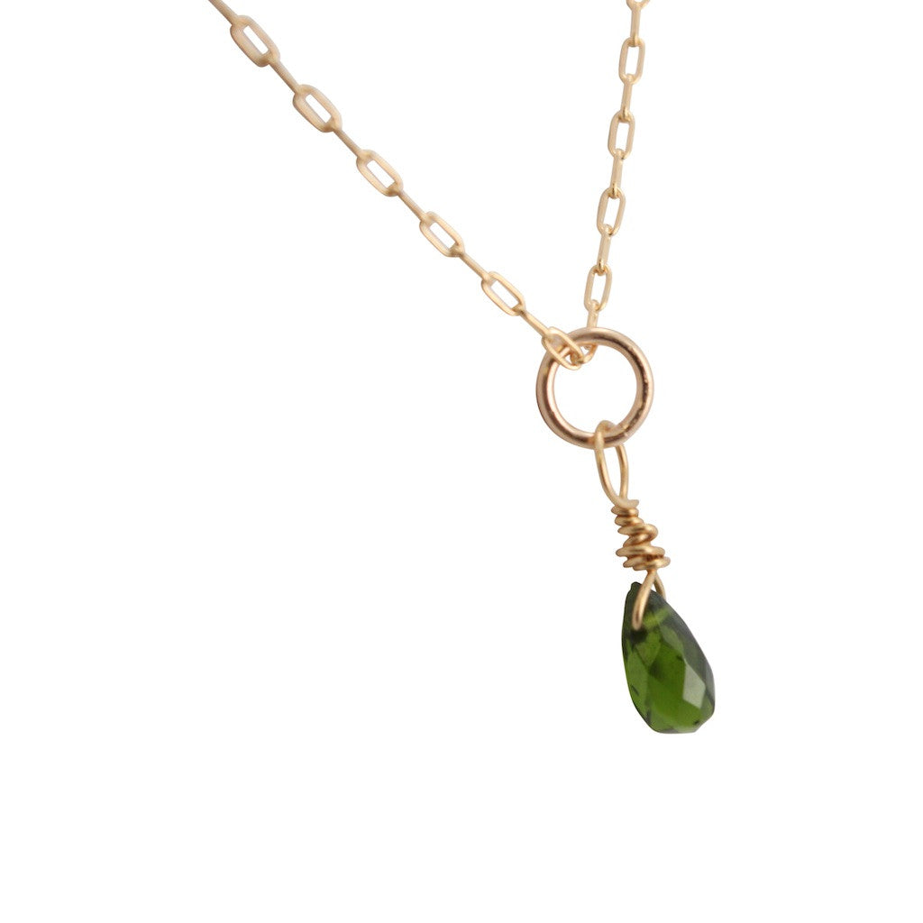 Dainty Green Chrome Diopside Briolette Necklace on Gold Filled Chain, #6589-yg