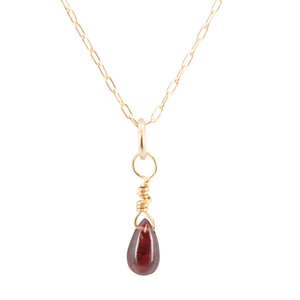 Dainty Heart Chakra Necklace with Garnet Briolette on Gold Filled Chain, #6589-yg