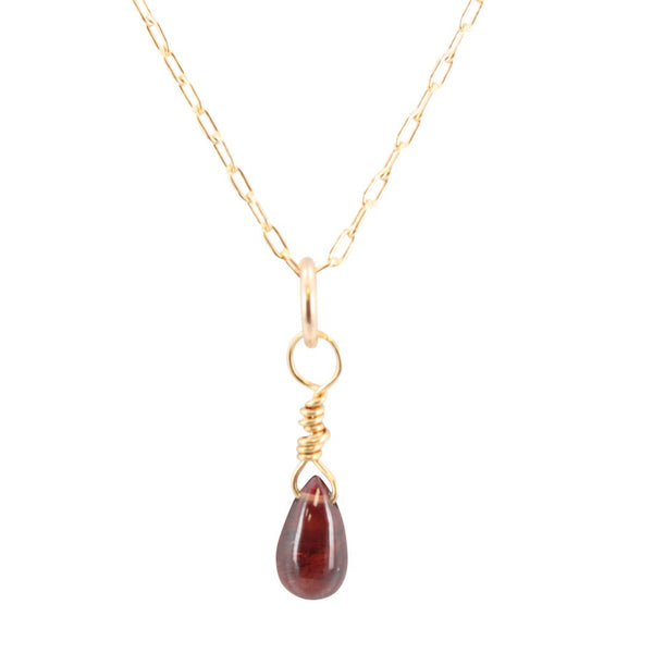 Dainty Heart Chakra Necklace with Garnet Briolette on Gold Filled Chain, #6589-yg