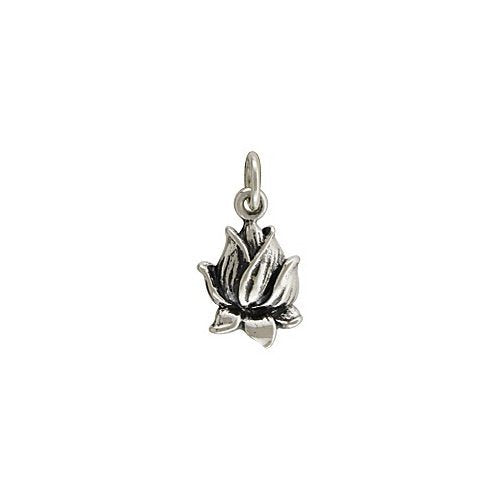 Pretty Detailed Closed Lotus Blossom Pendant or Charm in Sterling Silver, #7107