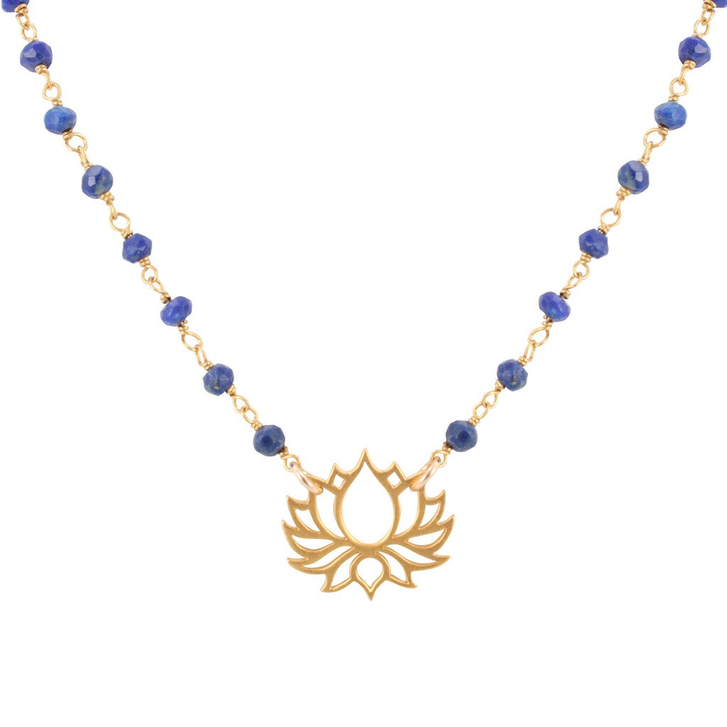 As Seen on Bella & the Bulldogs - Gold Lotus Necklace on Lapis Beads, #6733-yg