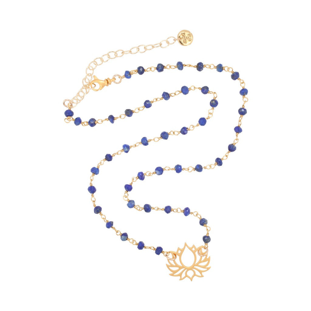 As Seen on Bella & the Bulldogs - Gold Lotus Necklace on Lapis Beads, #6733-yg