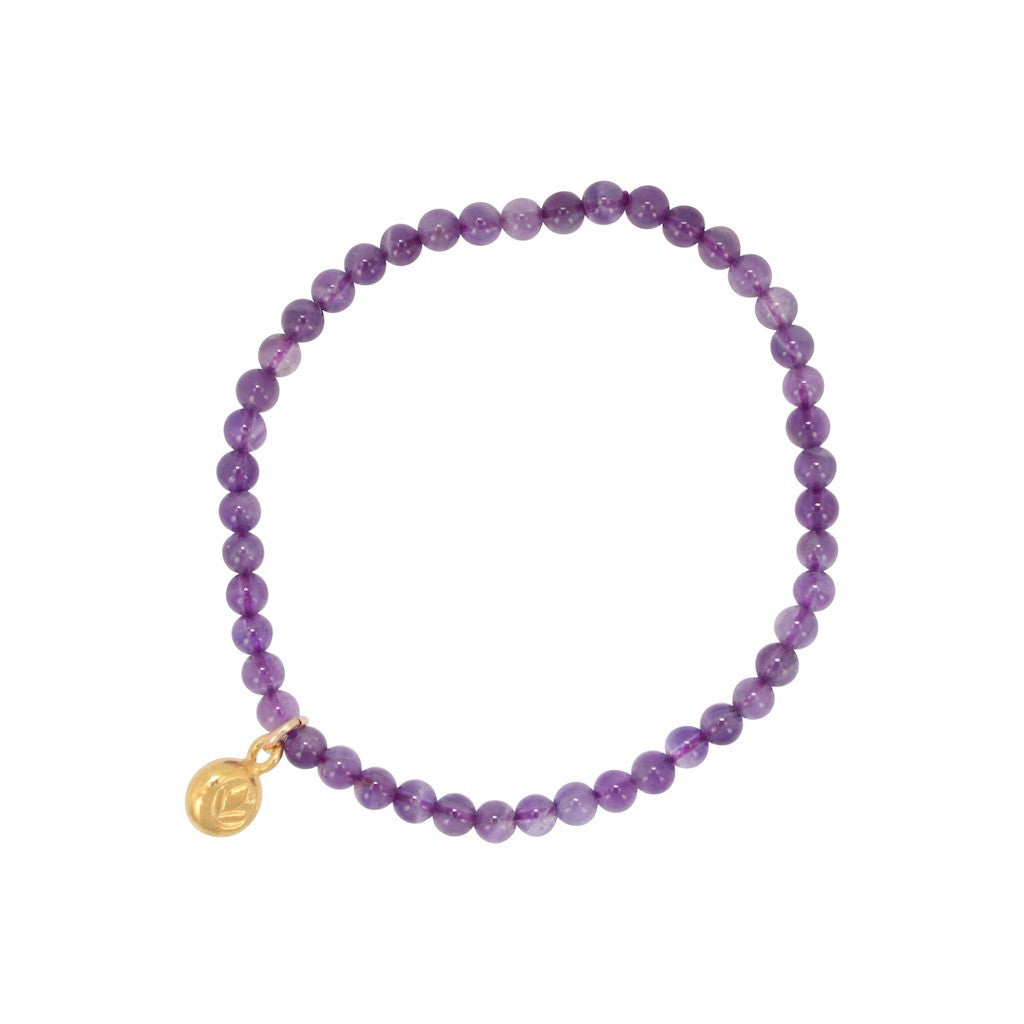 Gold Round Lotus on 4mm Purple Amethyst Bracelet, #6740