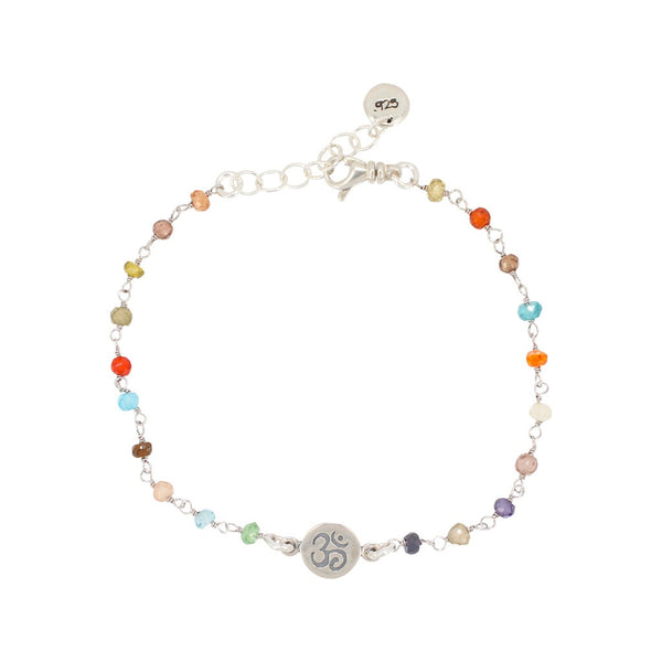 Multi-colored Zircon Gemstone OM (aum) Bracelet, #6843-ss