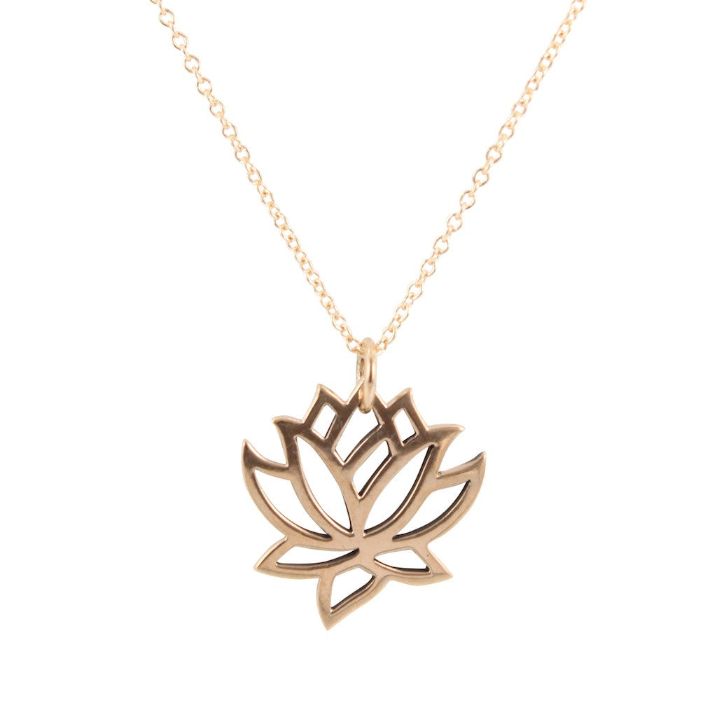 Bronze Lotus Necklace on Mini Rolo Chain, #6849-brz - Zoe and Piper