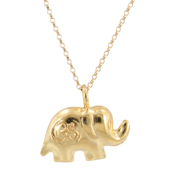 Good Luck Elephant Necklace with Om Stamp, #6871-yg