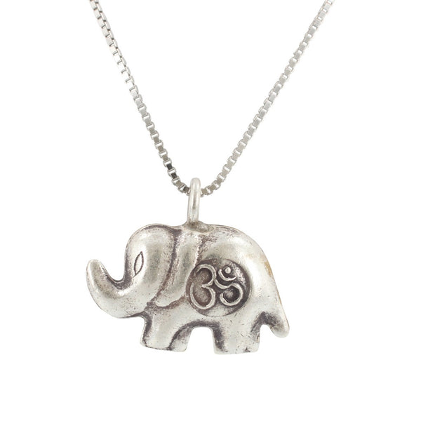 Good Luck Elephant Necklace with Om Stamp, #6871-ss