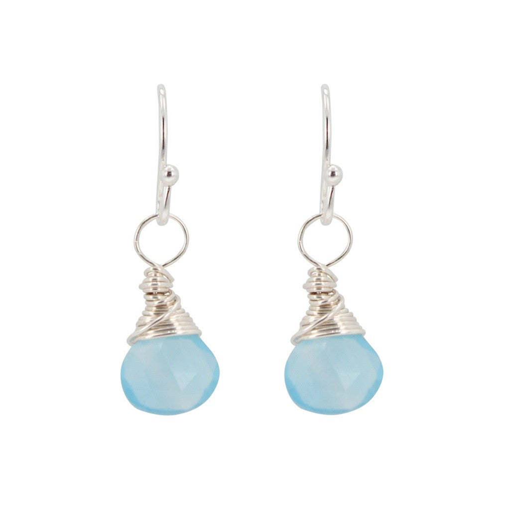 Small Blue Chalcedony Gemstone Earrings in Gold or Silver, #6431