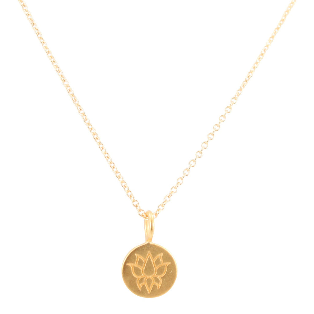 Tiny Lotus Flower Necklace in Gold Plated Bronze, #6969-yg
