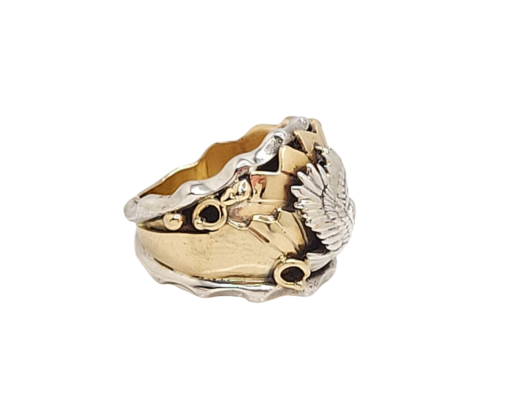 Navajo Genevieve Fransisco Soaring Eagle Scrolls Sterling Silver & Gold Ring