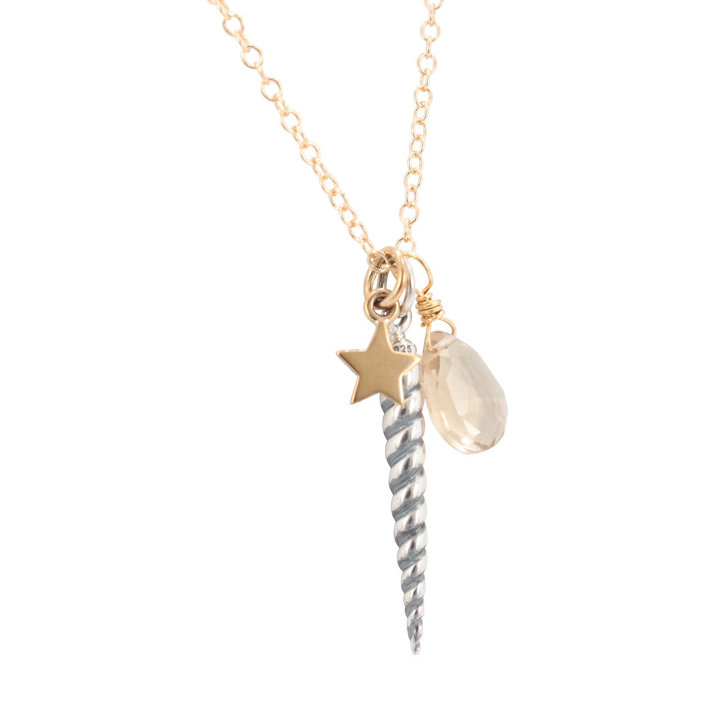 Unicorn Horn Charm Necklace with Quartz Gemstone, #6310-ss